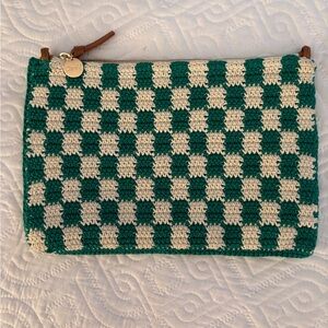 Clare V Green and Cream Clutch w/ tabs